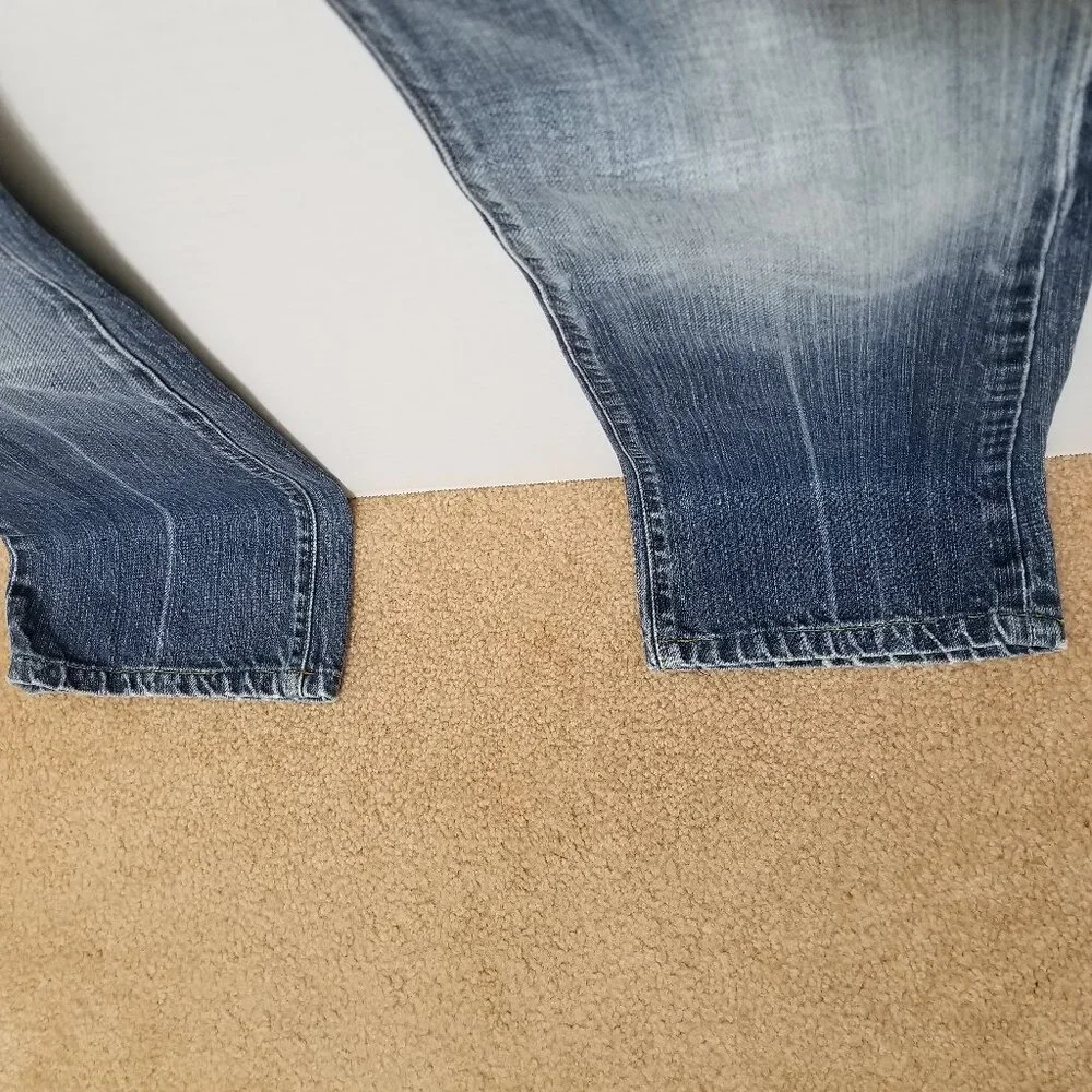 7FAM jeans 26 bootcut lightly distressed low rise 100% cotton denim whiskered - Picture 6 of 15